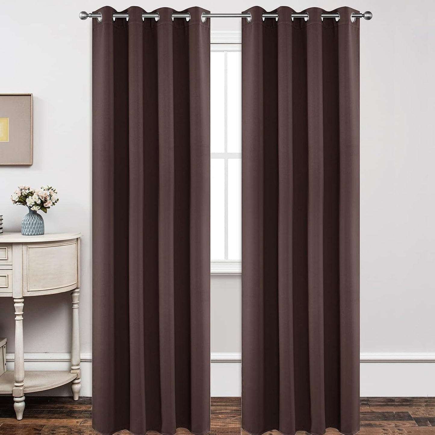 Joydeco Blackout Curtains 108 Inch Length 2 Panels Set, Thermal Insulated Long Curtains& Drapes 2 Burg, Room Darkening Grommet Drapes for Living Room Bedroom Window (W52 x L108 Inch, Chocolate)