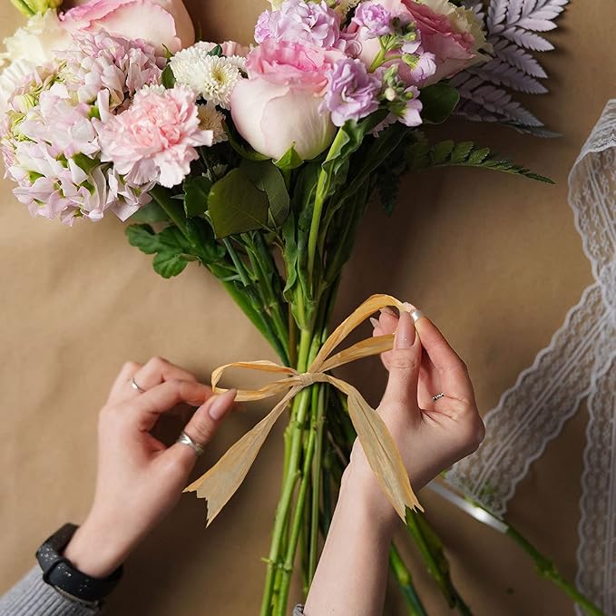 Creatrill 218 Yards Raffia Paper Craft Ribbon Packing Paper Twine, 1/4 Inch by 218 Yards (Kraft)