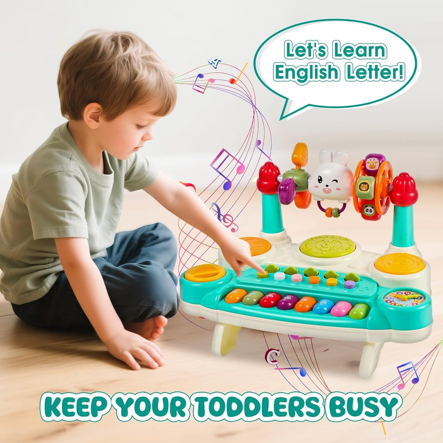 Baby Educational Musical Toys for 18-24 Months Toddlers 2 3 4 5 6 Years Old Boys Girls, Interactive Early Learning Toy for Kids Piano Drum Set Montessori Toys Christmas Birthday Gifts Green