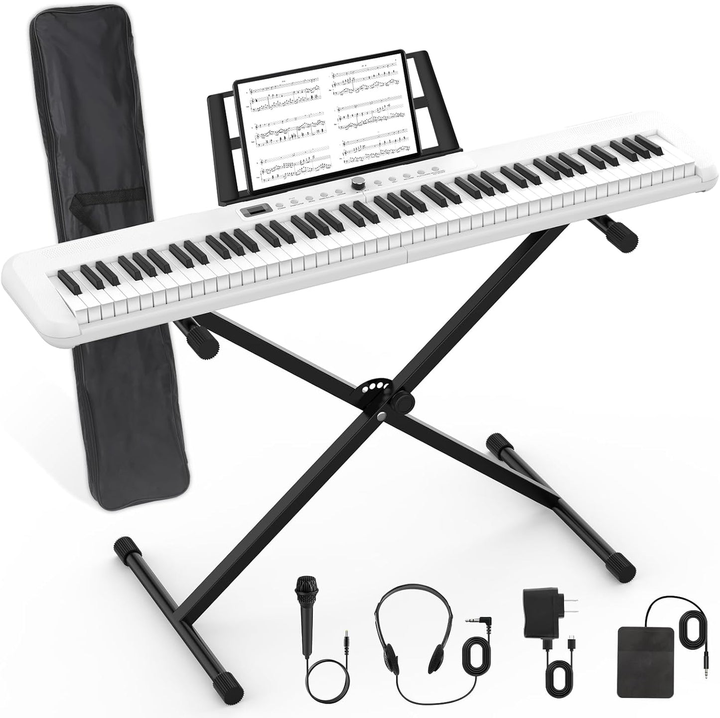88 Key Piano Keyboard,Beginner Electric Digital Piano with Semi Weighted Keys,Keyboard Piano withSustain Pedal, Power Supply, Stand, Carrying Case,Headphones