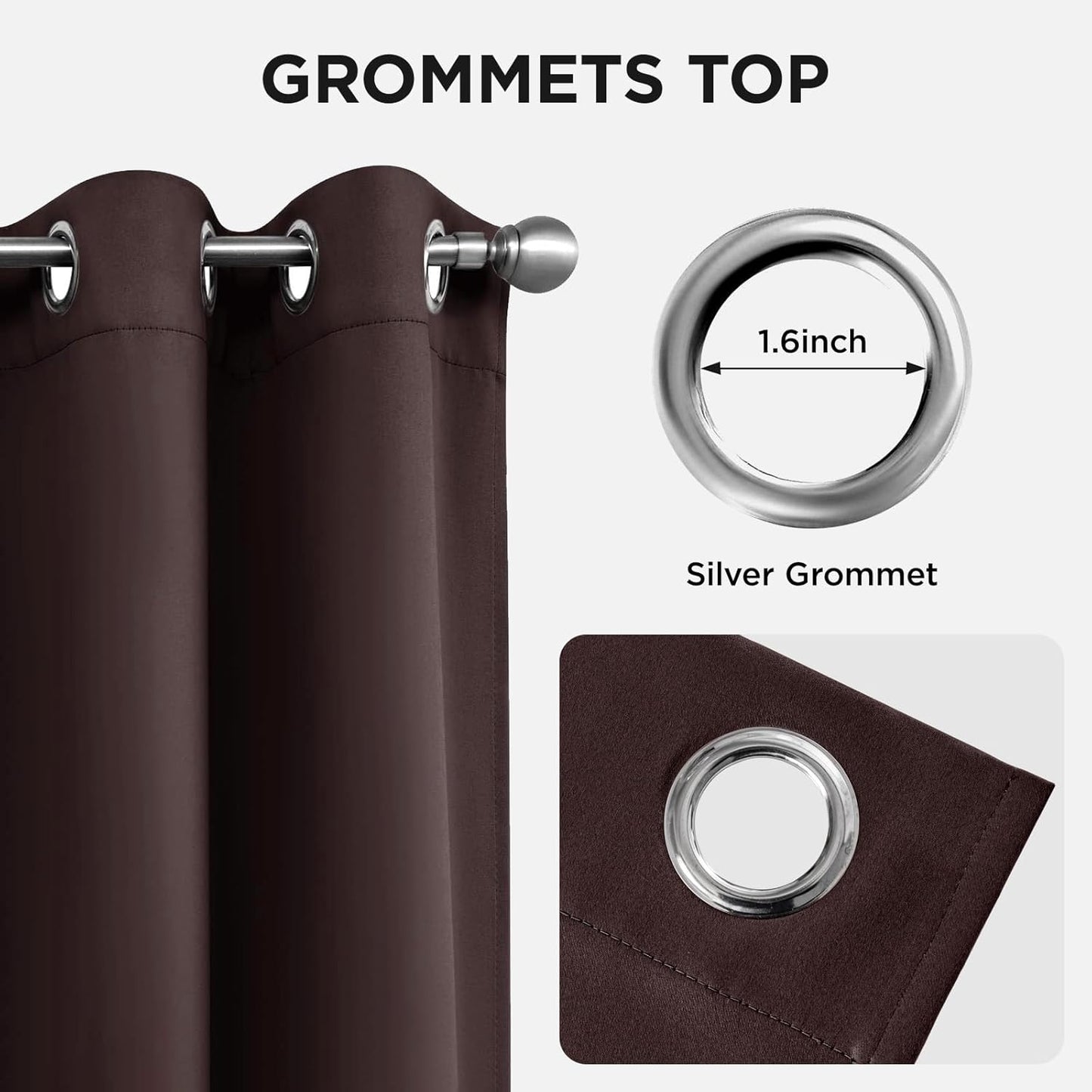 Joydeco Blackout Curtains 95 Inch Length 2 Panels Set, Thermal Insulated Long Curtains& Drapes 2 Burg, Room Darkening Grommet Drapes for Living Room Bedroom Window (W52 x L95 Inch, Chocolate)