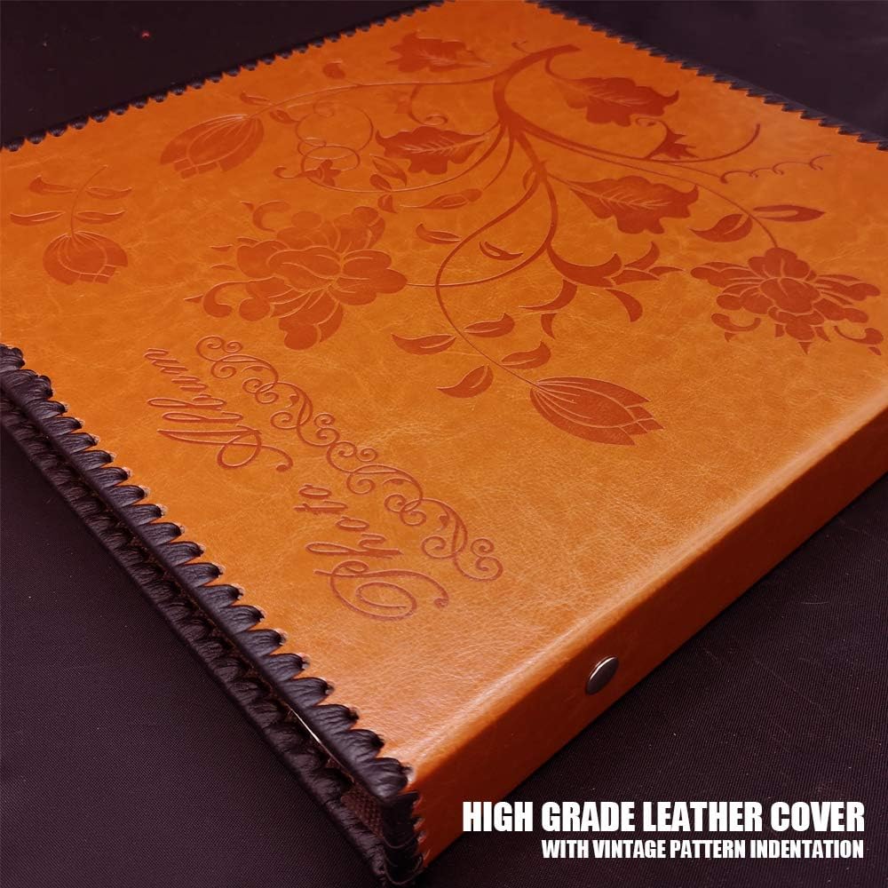 Photo Album Self Adhesive Pages, Large Self-Stick Page Picture Album Leather Vintage Inspired Cover, Hand Made DIY Albums Holds 3X5, 4X6, 5X7, 6X8, 8X10 Photos (11.6"x10.8" 40pgs, RedBrown)