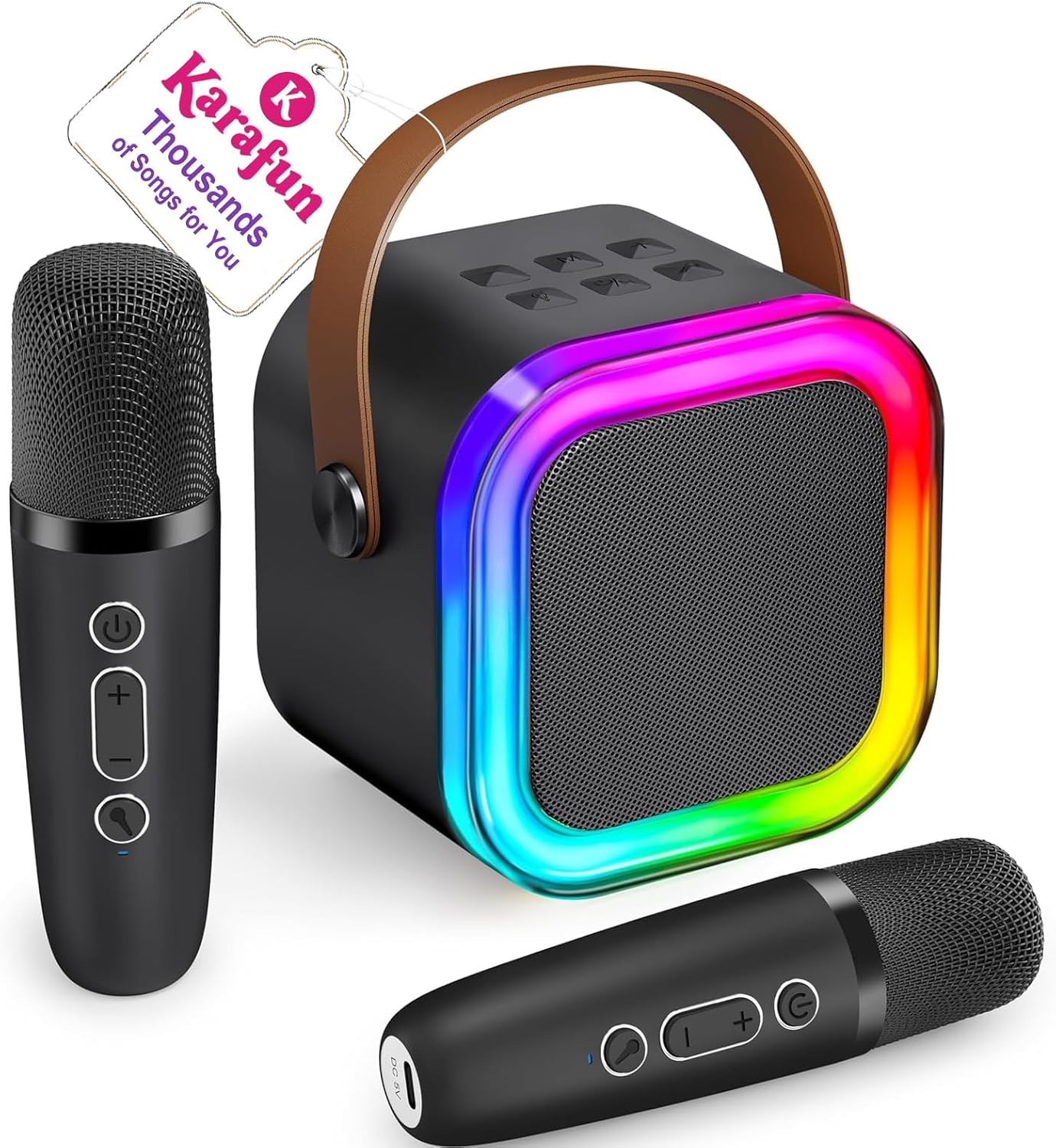 IROO Mini Karaoke Machine for Kids, 2025 TOP Toys Birthday Gifts Ideas for Girls Ages 4, 5, 6, 7, 8, 9, 10, 12+ Years Old, Portable MP3 Player with 2 Wireless Mics for Party(Black)