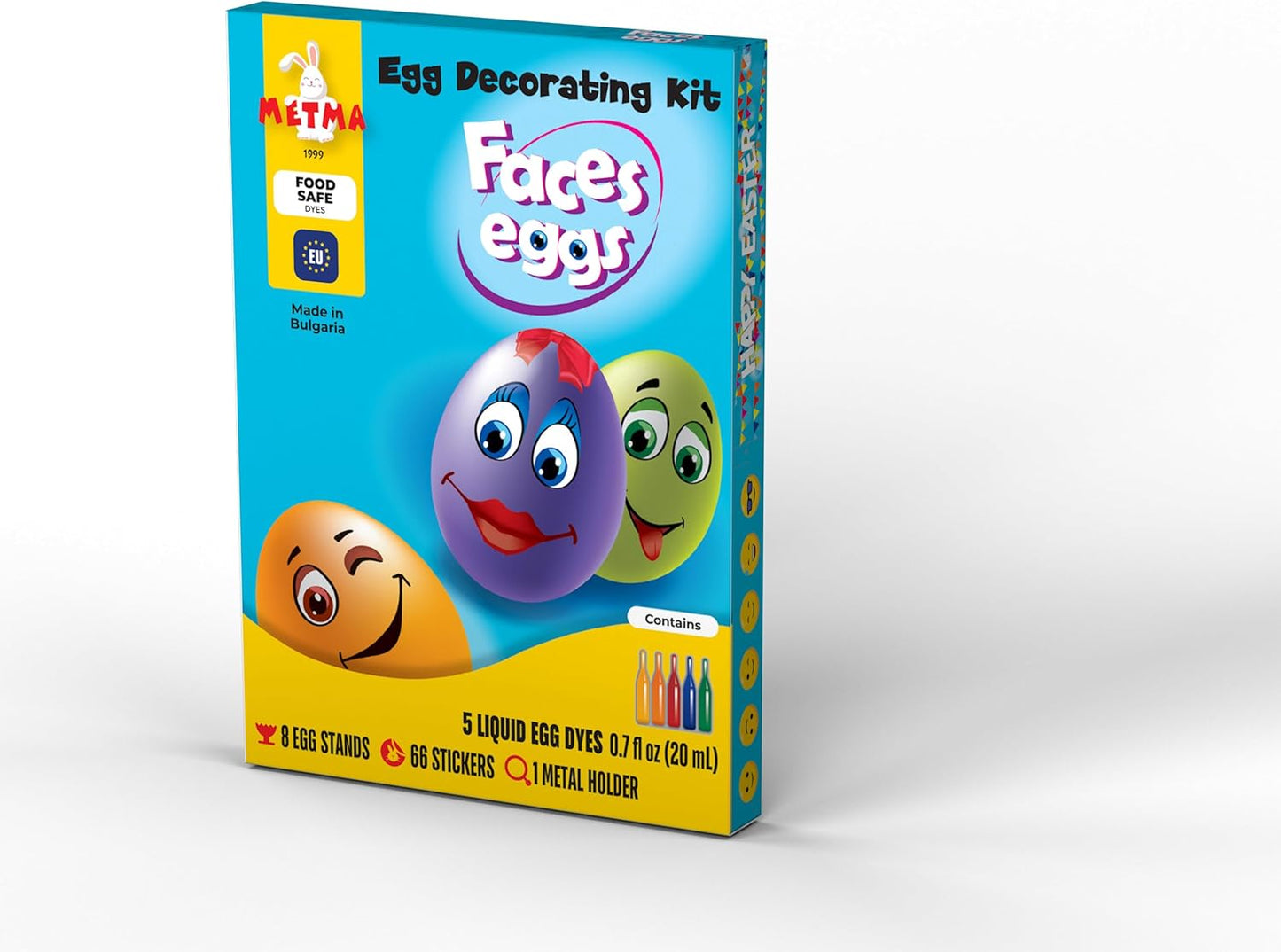 METMA 1999 Egg Decorating Kit Faces - Complete Decorative Eggs Set with Liquid Dyes, Stickers, Egg Spinner, and More - Fun Easter Egg Dye Kit Arts and Crafts for Kids (Faces Eggs)