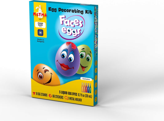 METMA 1999 Egg Decorating Kit Faces - Complete Decorative Eggs Set with Liquid Dyes, Stickers, Egg Spinner, and More - Fun Easter Egg Dye Kit Arts and Crafts for Kids (Faces Eggs)