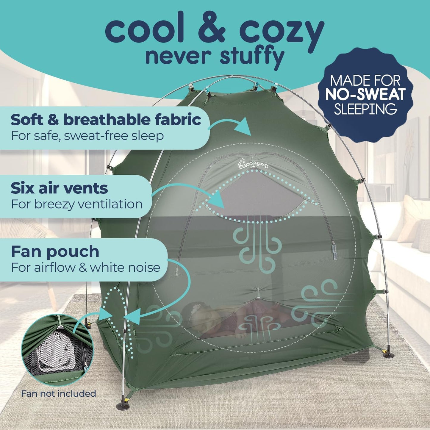 Hiccapop Daydreamer Blackout Tent for Pack and Play, Patented Portable Crib Tent, Blackout Canopy Crib Cover, Sleep Pod for Kids