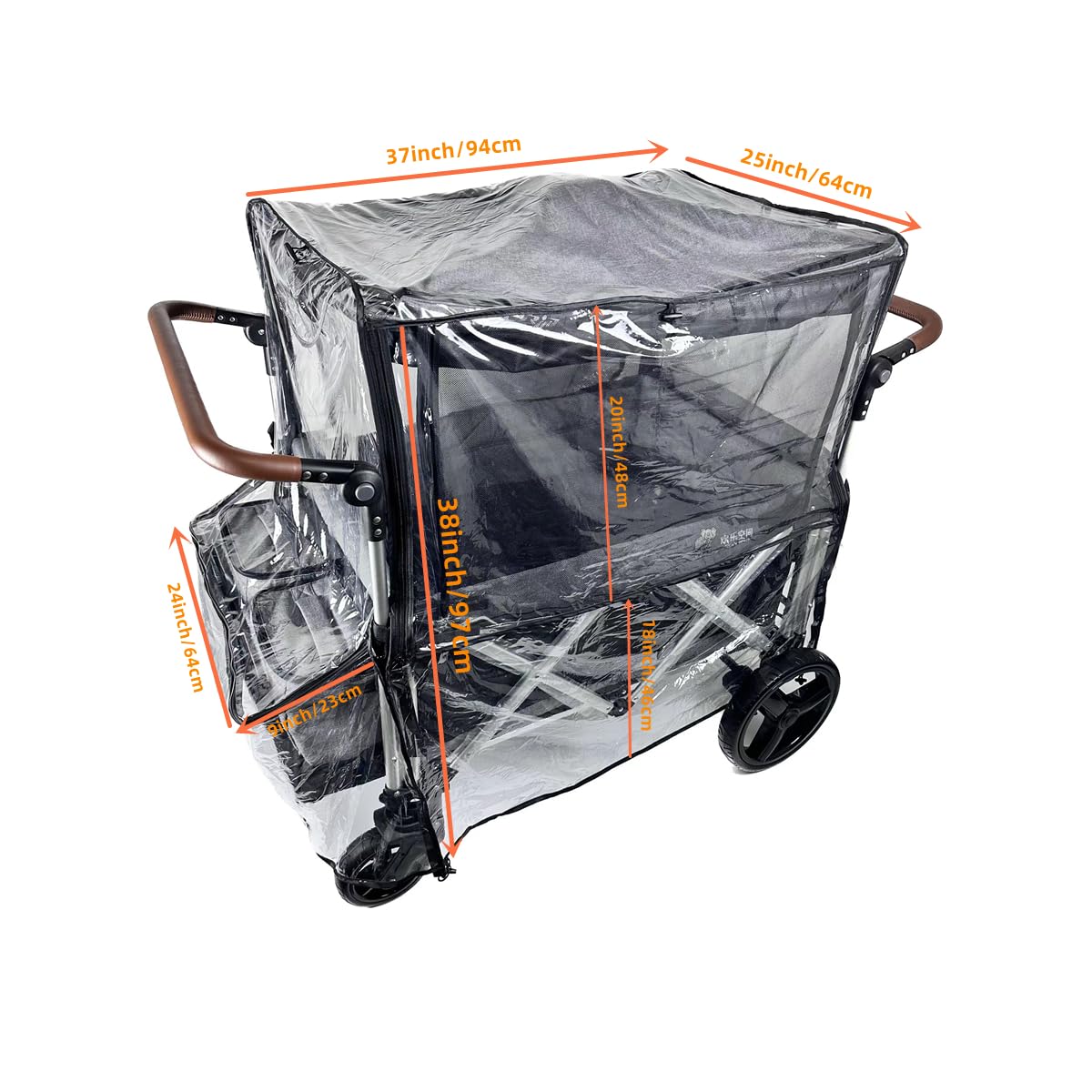 Big Size Rain Cover for Stroller, Mosquito Net for Trolley Cart, 2in1 Big Cover with Window for Picnic Camping Wagon Stroller Waterproof Windproof Accessories (Cart Not Included)