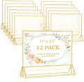 EHWINE 12 Pack Acrylic Sign Holder 8.5 x 11 Horizontal, Double-Sided Stand up Table Top Sign Holders, Gold Acrylic Picture Frame Menu Flyer Paper Holder Display Stand for Office Business Store Wedding Party