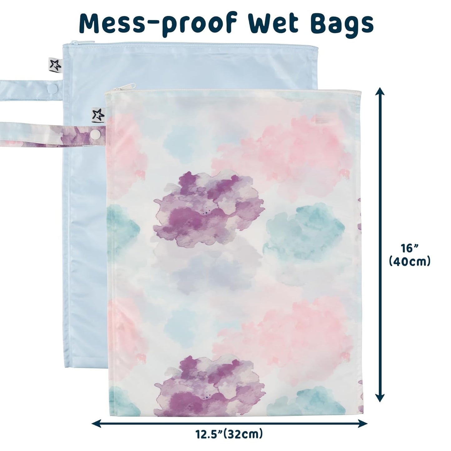 Tiny Twinkle Mess-Proof Waterproof Wet Dry Bag | 2-Pack Reusable Wet Bags for Swimsuits & Baby Clothes | Leakproof Wet Bag for Travel & Diaper Changes for Baby (Cotton Candy)