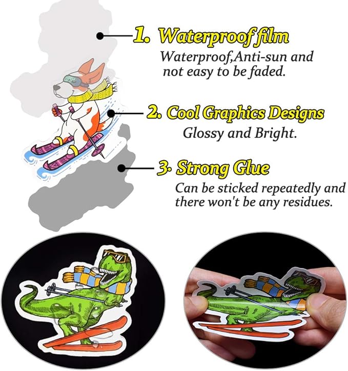 QTL Ski Stickers for Kids Skiing Stickers for Snowboard Helmet Adults Teens Waterproof Vinyl Pack 50Pcs