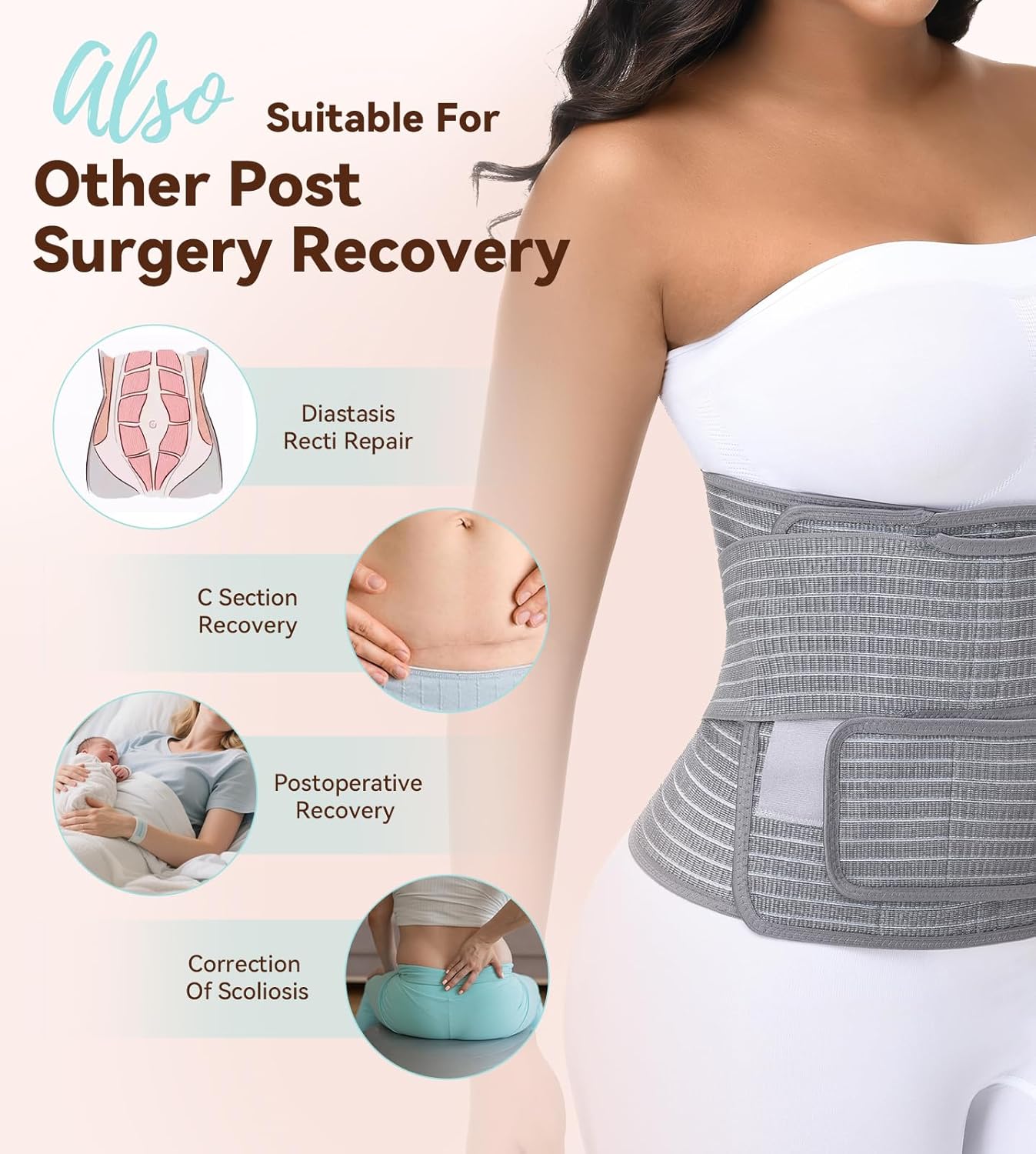 SHAPSHE Postpartum Belly Band Abdominal Binder Post Surgery C Section Belly Binder Post Partum Faja Waist Trainer Wrap