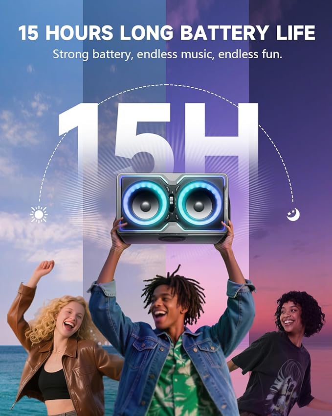 Hotlemon Large Bluetooth Speaker: 240W Peak Powerful Loud Sound with Deep Bass, 15H Playtime, Fast Charge, TWS, Portable Wireless Speakers for Outdoor, Party, Beach, Backyard, Home, Outside (Silver)