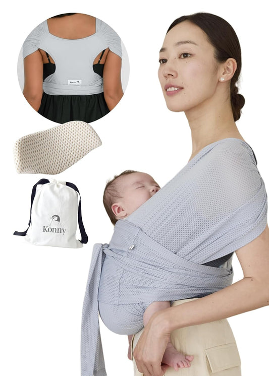 Konny Baby Carrier Flex AirMesh with Head Support- Adjustable, Easy to Wear Baby Wrap Sling, Perfect for Newborn Babies Essentials up to 44 lbs (XS-XL) -Pale Blue