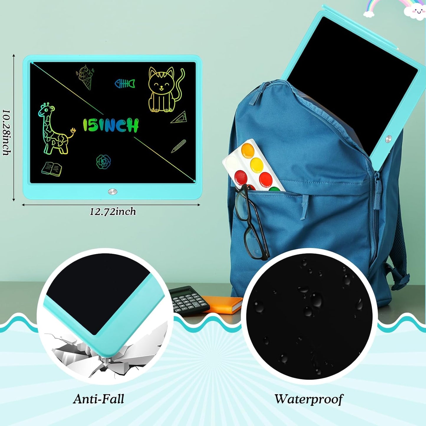 Decute Kids Toys LCD Writing Tablet with Stylus, 15 Inch Erasable Toddlers Doodle Board, Reusable Drawing Pad for Kids, Educational Christmas Birthday Gift for 3 4 5 6 7 8 Girls Boys Toddler Blue