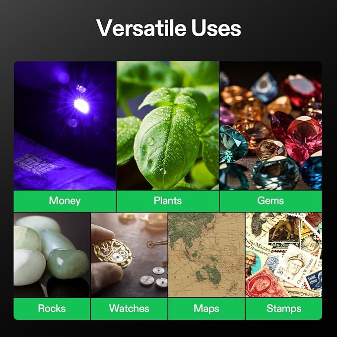 VIVOSUN 30X Rechargeable Loupe, Portable Mini Magnifier, Desktop Magnifying Glass with 3 LED & 3 UV Lights, for Jewelry, Gems, Watches, Coins, Stamps, White