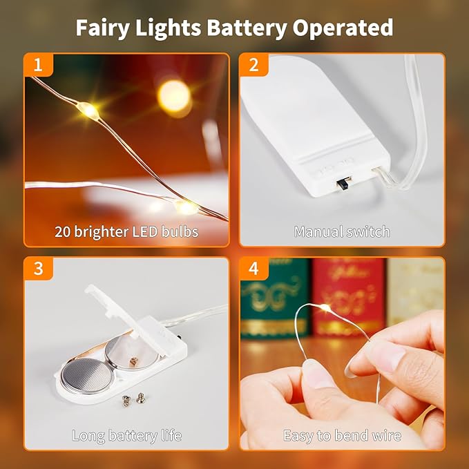 TingMiao 6 Pack Fairy Lights Battery Operated 7.2 ft 20 LED Mini String Lights Waterproof Silvery Copper Wire Firefly Starry Lights for Wedding Bedroom Party Christmas Decor(Warm White)