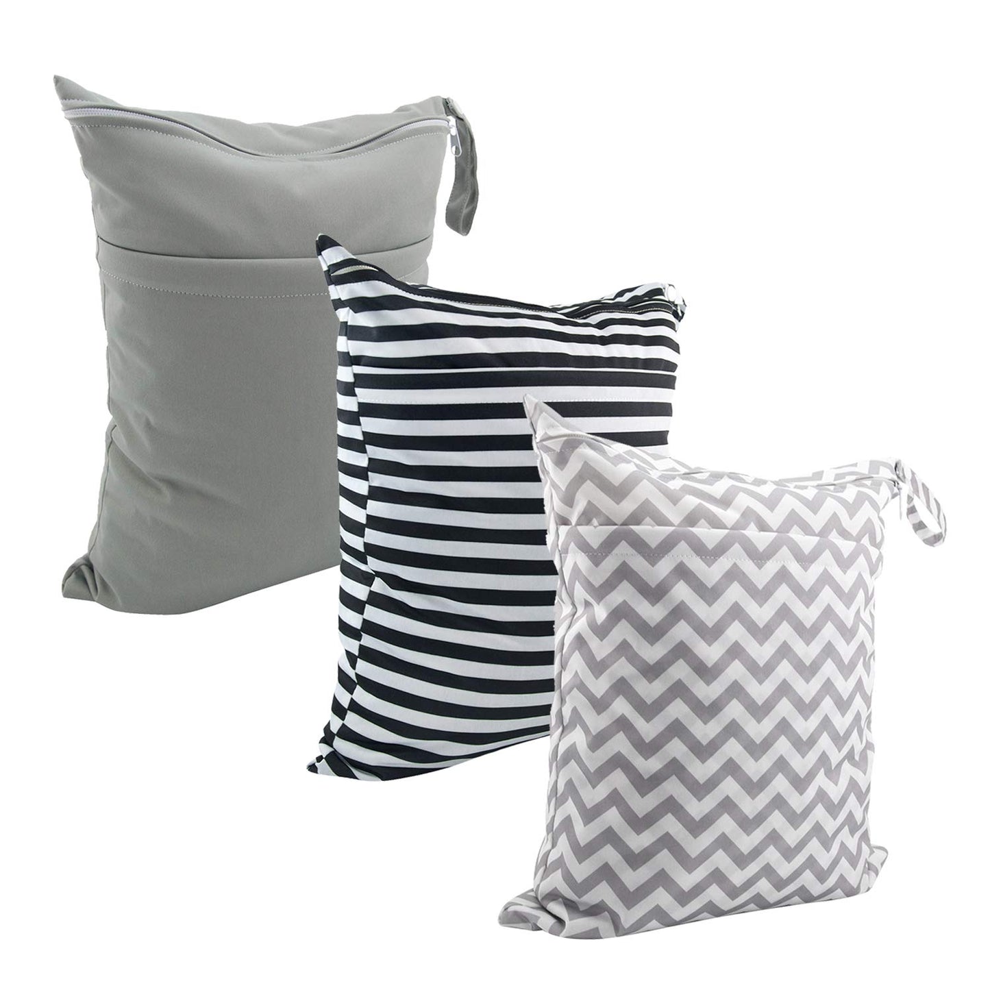 ALVABABY 3pcs Baby Cloth Diaper Wet Dry Bags Waterproof Reusable with Two Pockets Travel Beach Pool Daycare Soiled Baby Items Yoga Gym Bag for Swimsuits or Wet Clothes M Size 3L-ZM01