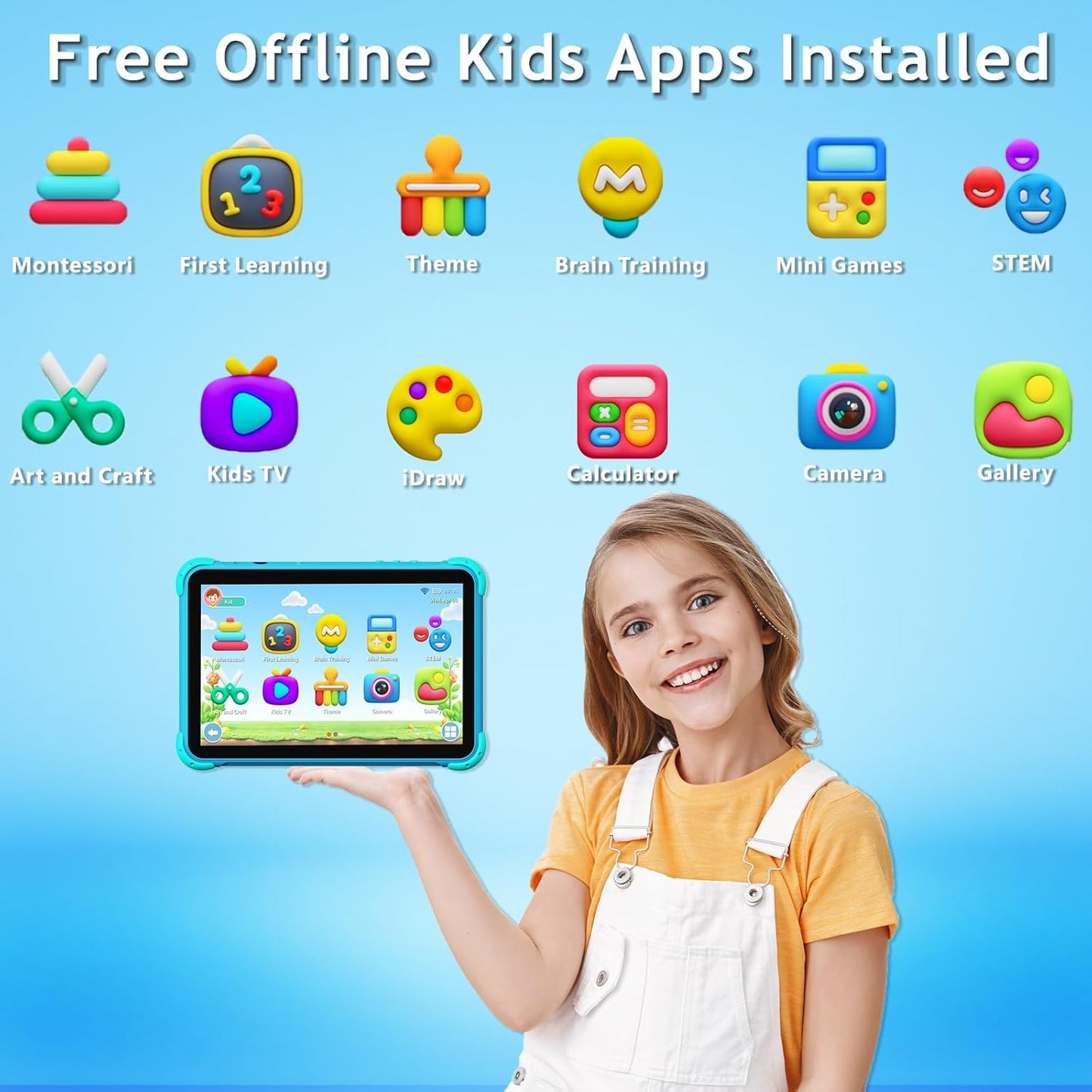 YINOCHE Kids Tablet 10 inch Tablet for Kids 5G WiFi Toddler Tablets with Case Parental Control Dual Camera 32GB Kids Tablets Educational App Preloaded Support YouTube Neflix (Blue)