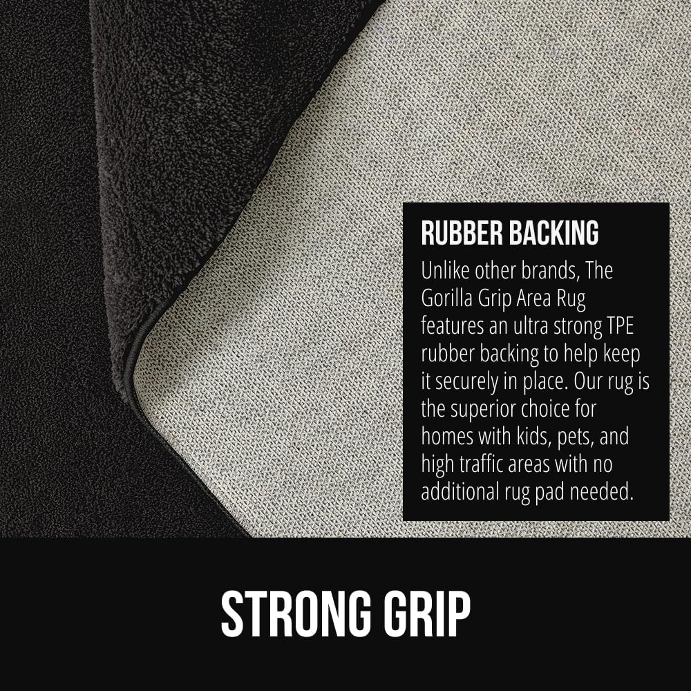 GORILLA GRIP Ultra Soft Washable Area Rug, 8x10, Stain and Slip Resistant Plush Thick Carpet for Bedroom Living Room, No Shed Floor Rugs, Pet Friendly, Dorm Essentials, Kids Nursery Home Decor, Black