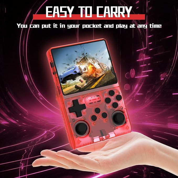 FVBADE[30000 in 1] R40S PRO Handheld Game Console 3.5 inch IPS Screen Mini Retro Console 3800mAh Portable Pocket Arcade 45+ Mainstream Emulator 256G TF Card Transparent.(Red)