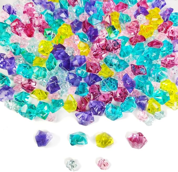 HappyFiller Fiestal Style Multi Colored Fake Ice Rocks Cubes Acrylic Gems Stones for Vase Fillers,Mermaid Birthday Party,Wedding Centerpieces Table Scatters,Floral Arrangement,Home Accents,15 OZ