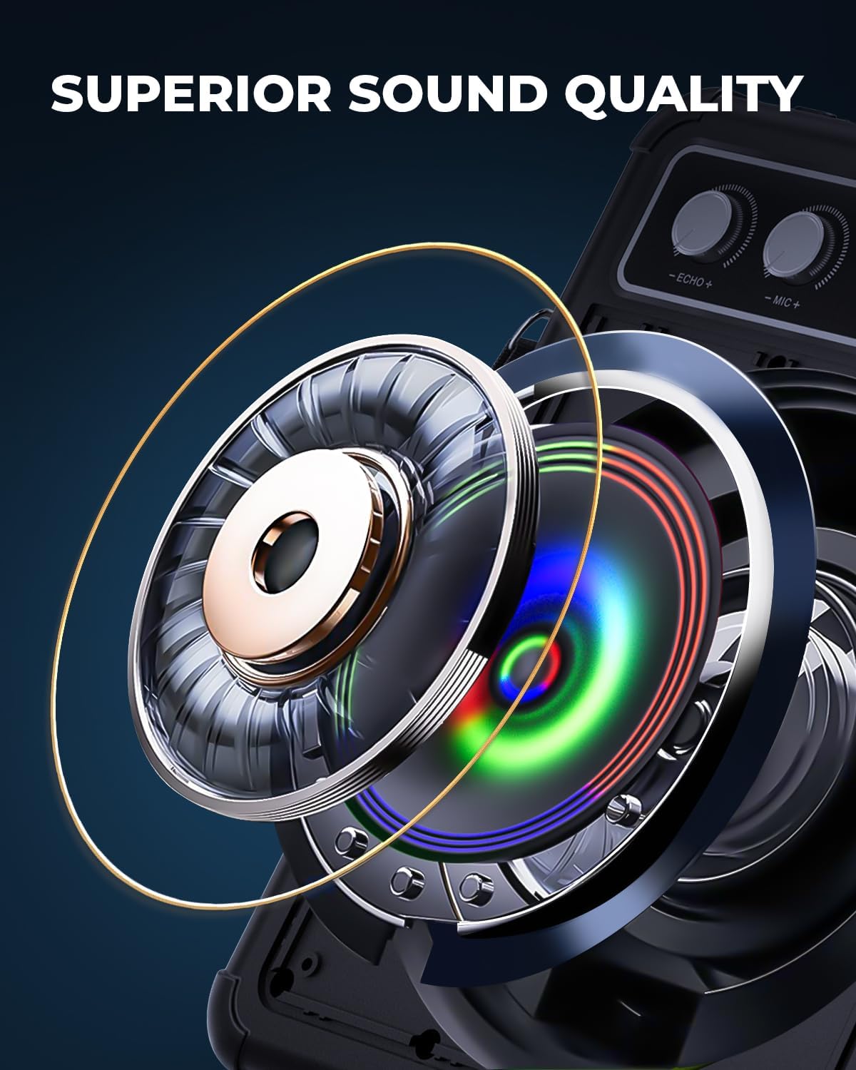 Karaoke Machine, Portable Bluetooth Karaoke Speaker with 2 Wireless Microphones, PA System for Adults Kids with LED Lights, Supports FM/AUX/USB/TF for Home Party