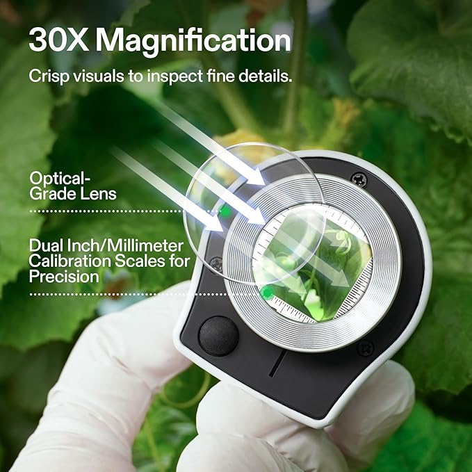 VIVOSUN 30X Rechargeable Loupe, Portable Mini Magnifier, Desktop Magnifying Glass with 3 LED & 3 UV Lights, for Jewelry, Gems, Watches, Coins, Stamps, White