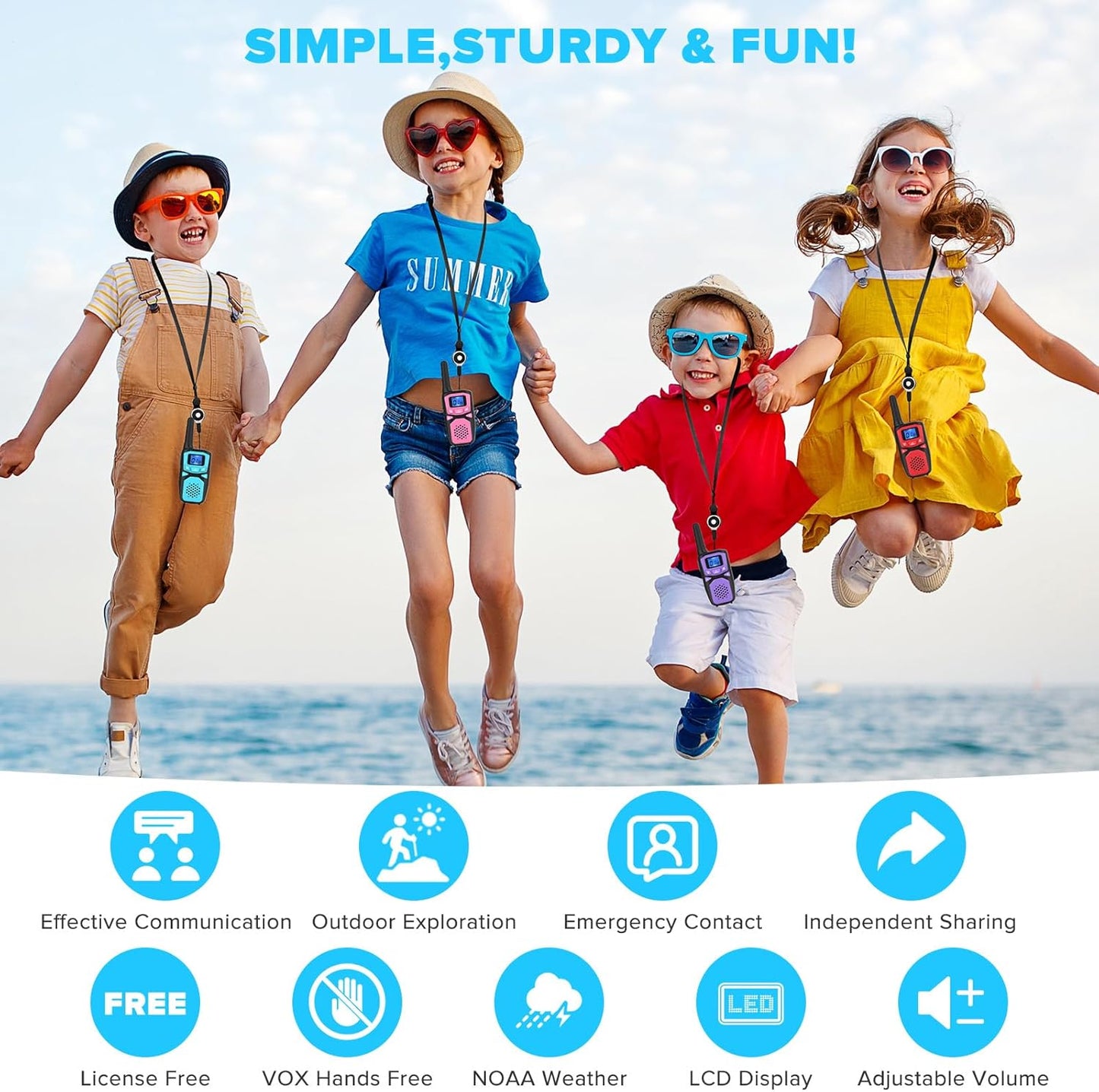 Walkie Talkies for Kids Rechargeable, 2 Pack Long Range Walkie-Talkie for Small 2 Way Radio Hands-Free Outdoor Camping, Hiking Talki with Wearable Lanyard Birthday Xmas Toys Gifts for Boys Girls Kids