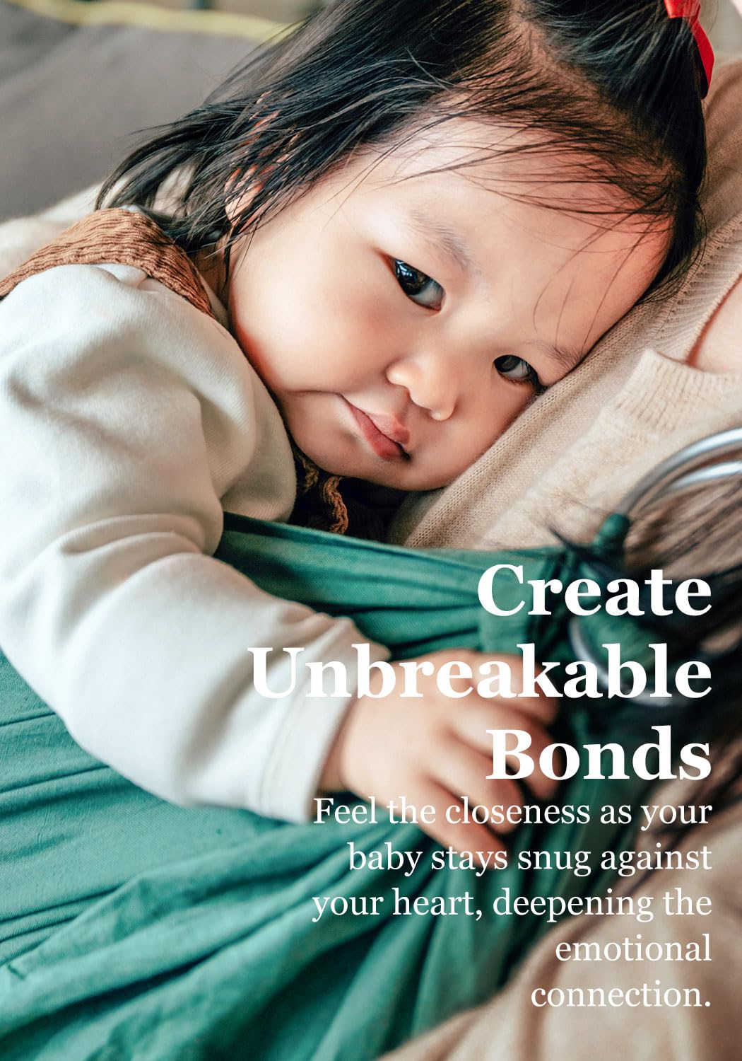 Ring Sling Baby Carrier, Soft Linen Cotton Baby Sling Carrier Newborn to Toddler, Baby Wrap Carrier for Plus Size Parents, Perfect Shower Gift, Green