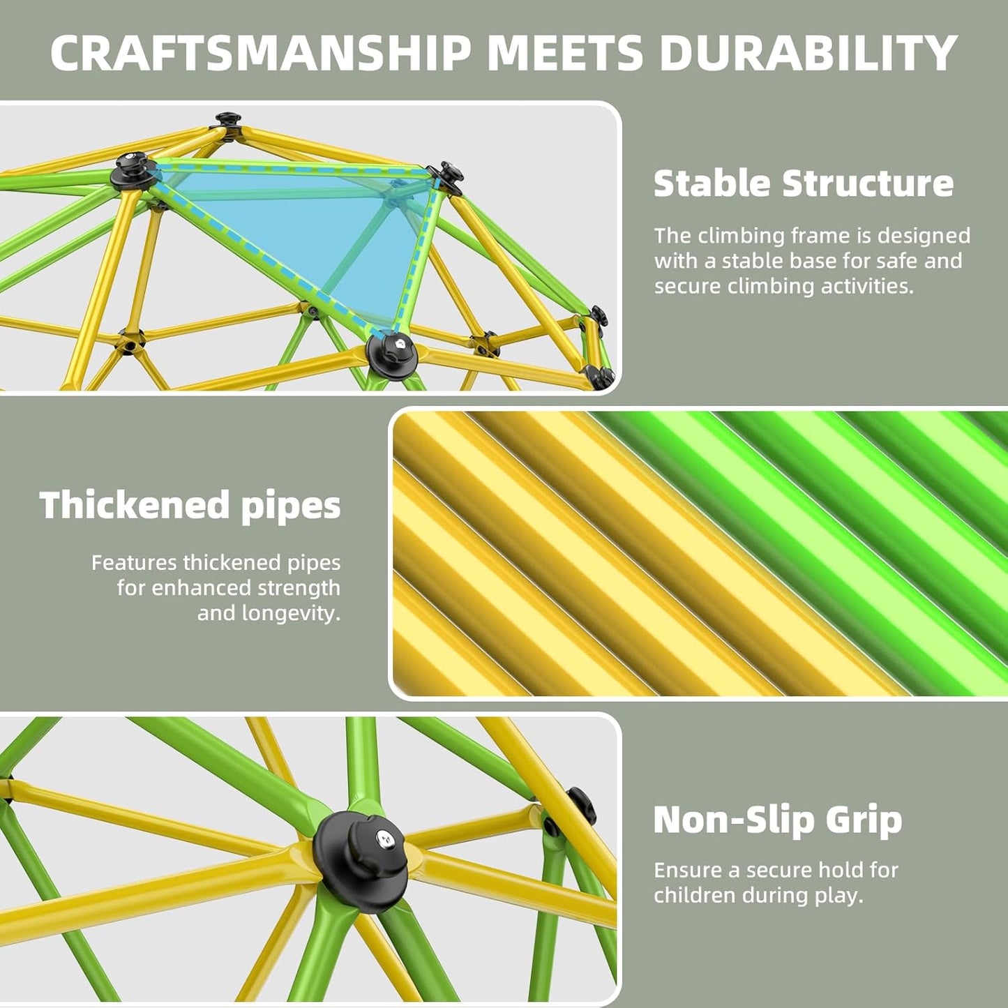 Climbing Dome, 10FT Jungle Gym with Swing for Kids 3 to 10 Outdoor Play Equipment, Supports 800lbs Toddler Play Set, Anti-Rust & Easy Assembly, Gift for Boys Girls (Yellow & Green)