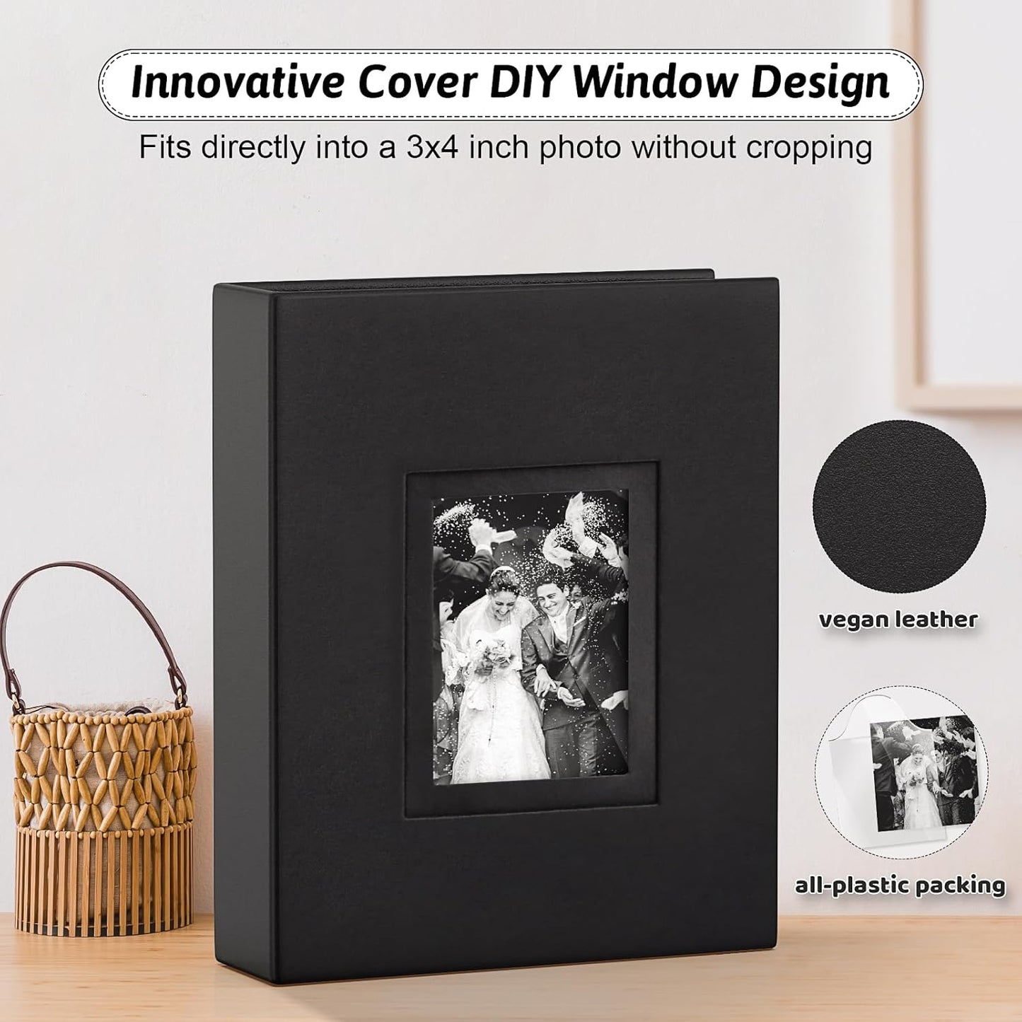 Popotop Photo Album 4x6 100 Pockets with Leather Hardcover Cover, Small Photo Album Holder Book with 50Pcs Pages for Family Travel Wedding Baby Gifts