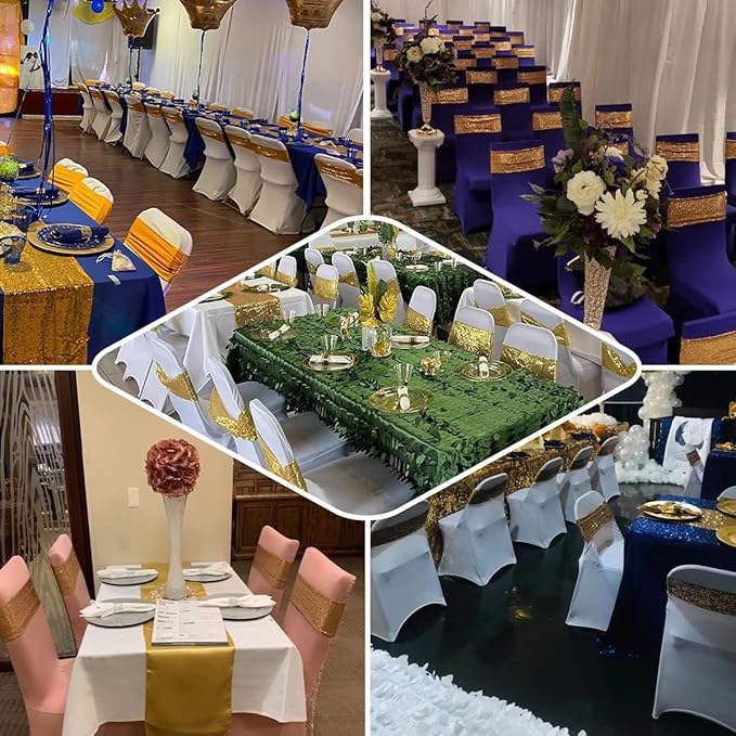 25 Pcs Chair Sashes Sequin Stretch Chair Bands Spandex Polyester Bows for Party Hotel Wedding Banquets Decoration - Rose Gold