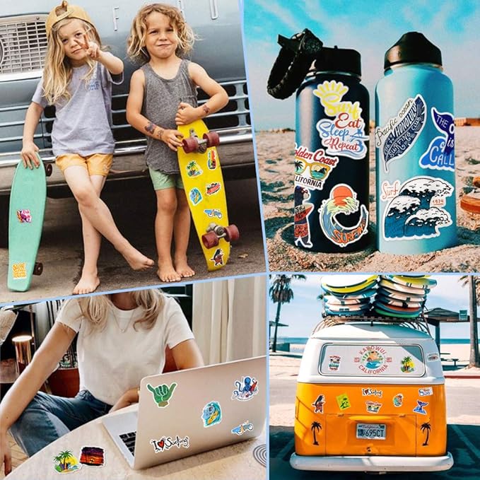 Surf Stickers for Teens Girls Boys Surfing Laptop Stickers for Water Bottles Surfboard Waterproof Vinyl Stickers Surfer Stickers Pack 50Pcs''
