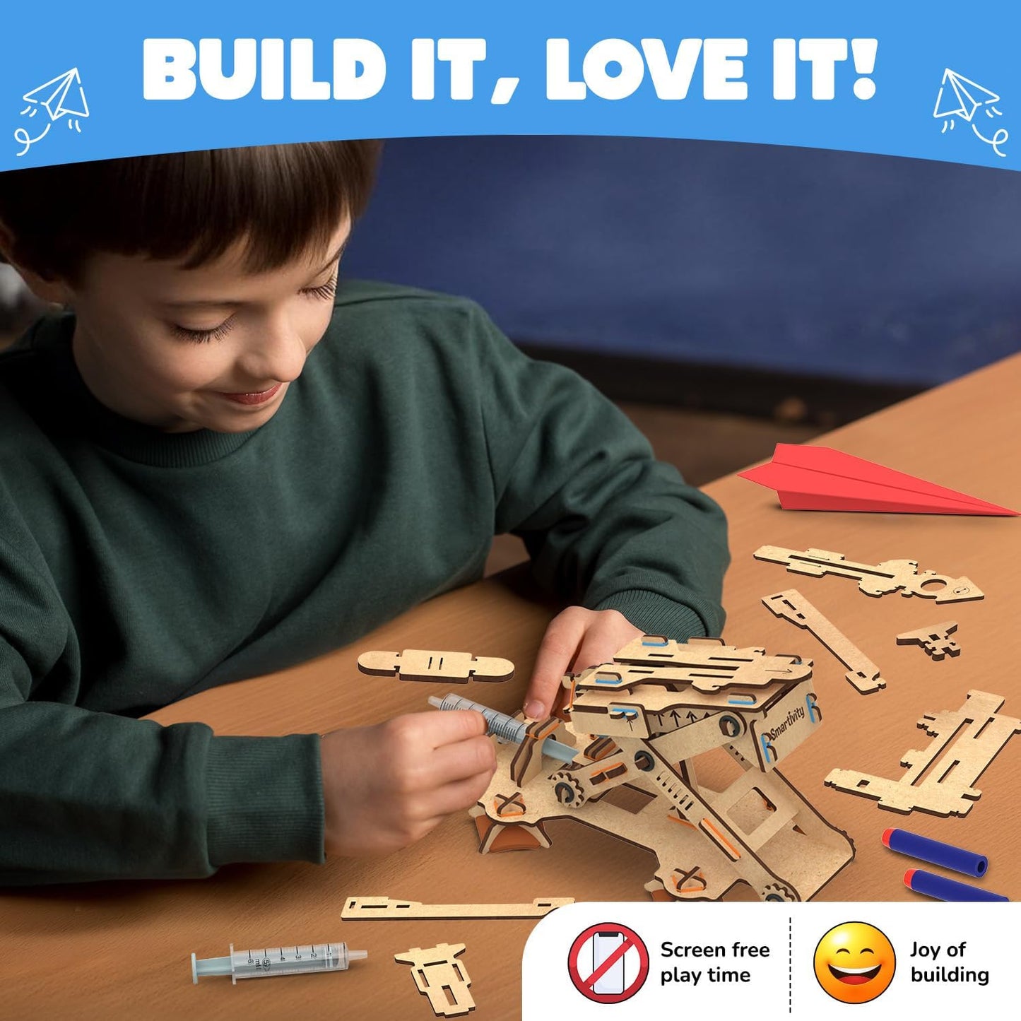 Smartivity 2in1 Hydraulic Airplanes & Darts Launcher STEM Toy for Kids Ages 6-14 Years I Cool Birthday Gifts for Boys & Girls | DIY Science STEM Kit for 6, 8,10,12,14 Years I Engineering Game