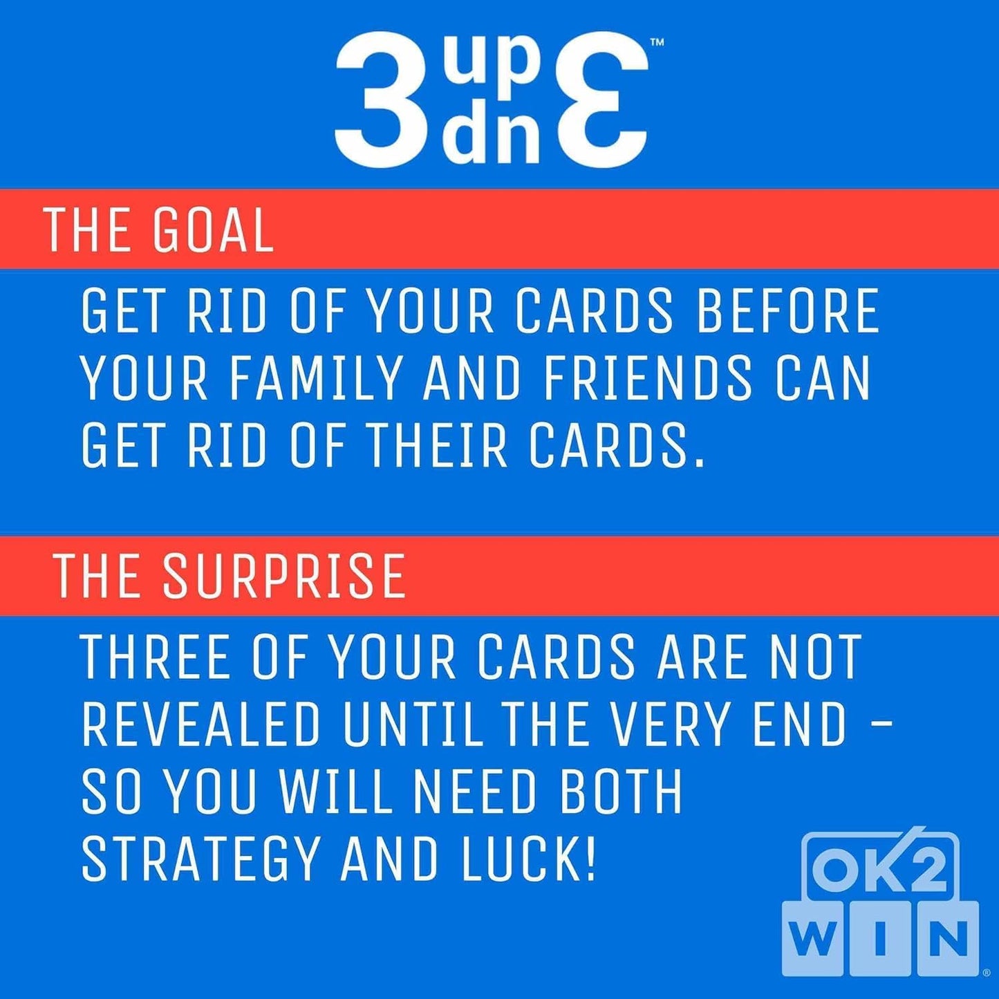 Ok2Win 3UP 3DOWN Card Game - Fast-Paced Easy-to-Learn Family Fun for Ages 7+