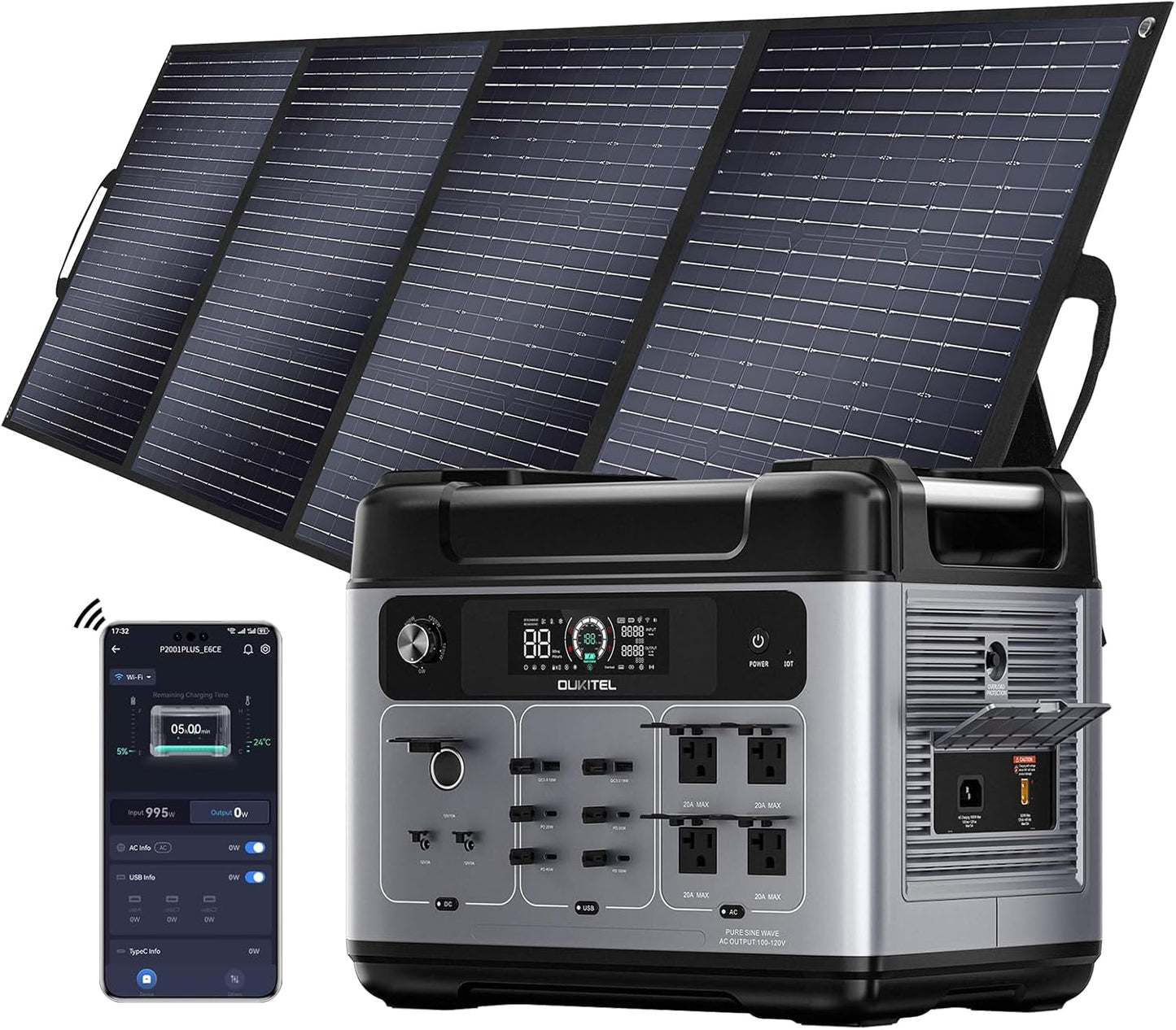 OUKITEL P2001 Plus 2400W/2048Wh Solar power station,2400W Solar Generator with 400W Solar Panels, 1800W Super Fast Charging, Emergency Power Station for Home, Camping, Outdoor Battery Backup