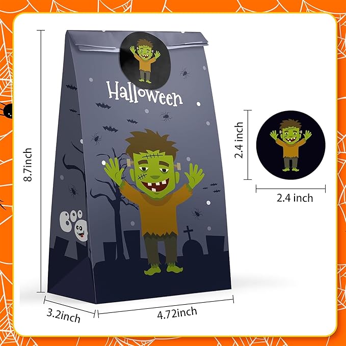 Halloween Treat Bags - 24 PCS Halloween Party Favors,Halloween Goodie Bags with Stickers for Kids | Candy Bags - Trick or Treat Bags,Mini Paper Gift Basket- HALLOWEEN Decorations Party Supplies
