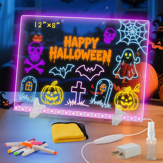 Lumiboard Led Drawing Board with 7 Colors,12"X8" Acrylic Dry Erase Board with Light, Include Adapter, Hanging Chain, Led Drawing Board for Kids with Stand,Birthday and Halloween Gifts for Kids