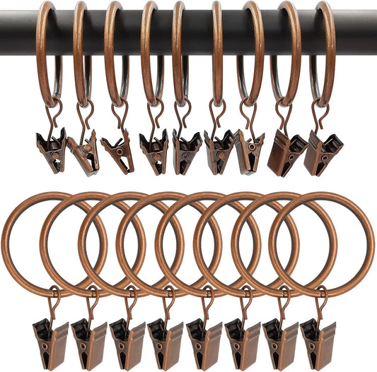 100 Pack Antique Copper Curtain Rings with Clips, Curtain Hooks Hangers Clip Rings for Hanging Drapes Bows Hat, Drapery Rings 1.5 in I D, Fits up to 1.2 in Diameter Curtain Rod.