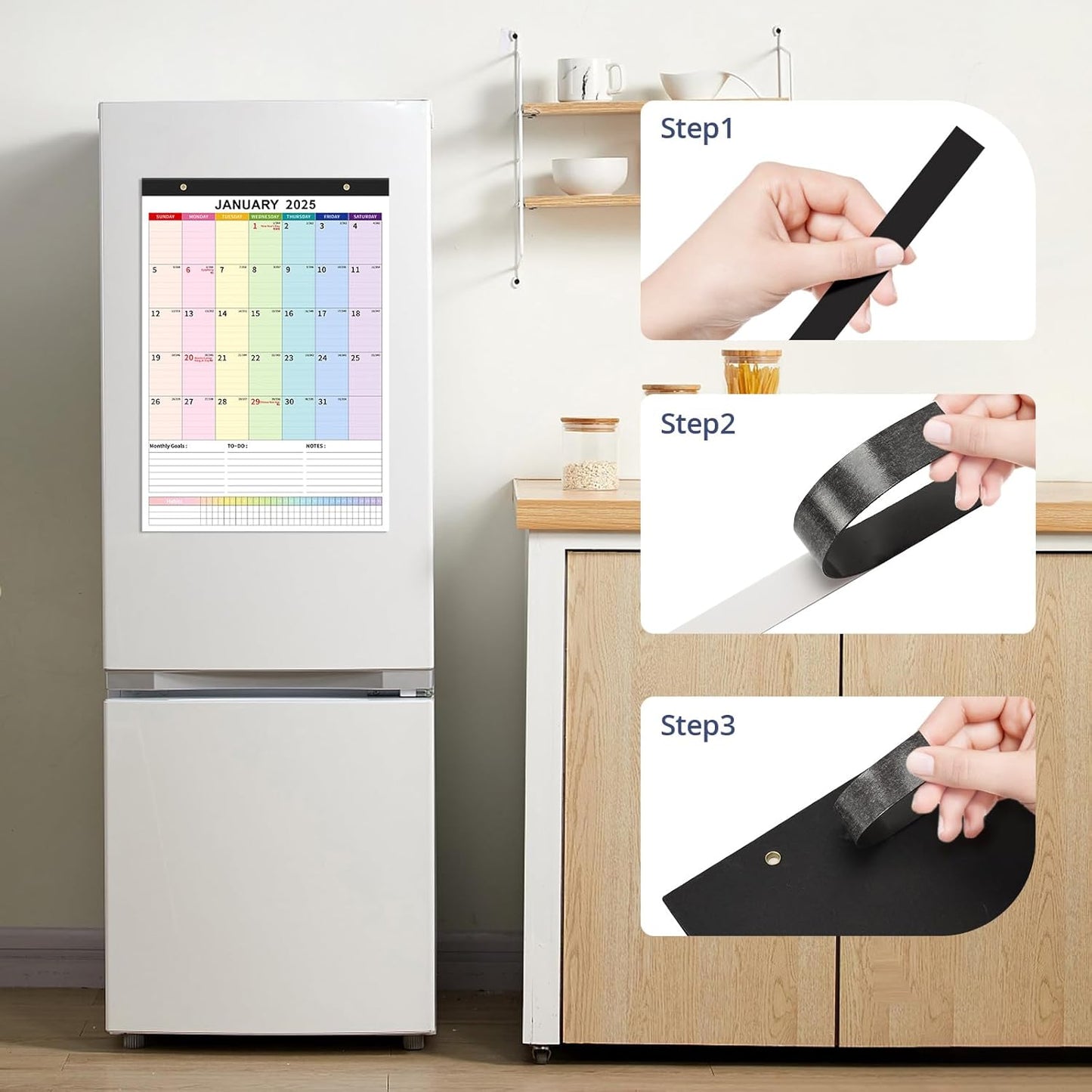 Ospelelf Magnetic Calendar 2025-2026 Wall Calendar 12'' x 17'' Desk Calendar 18 Month Calendar for Refrigerator, Use Jan 2025 - June 2026