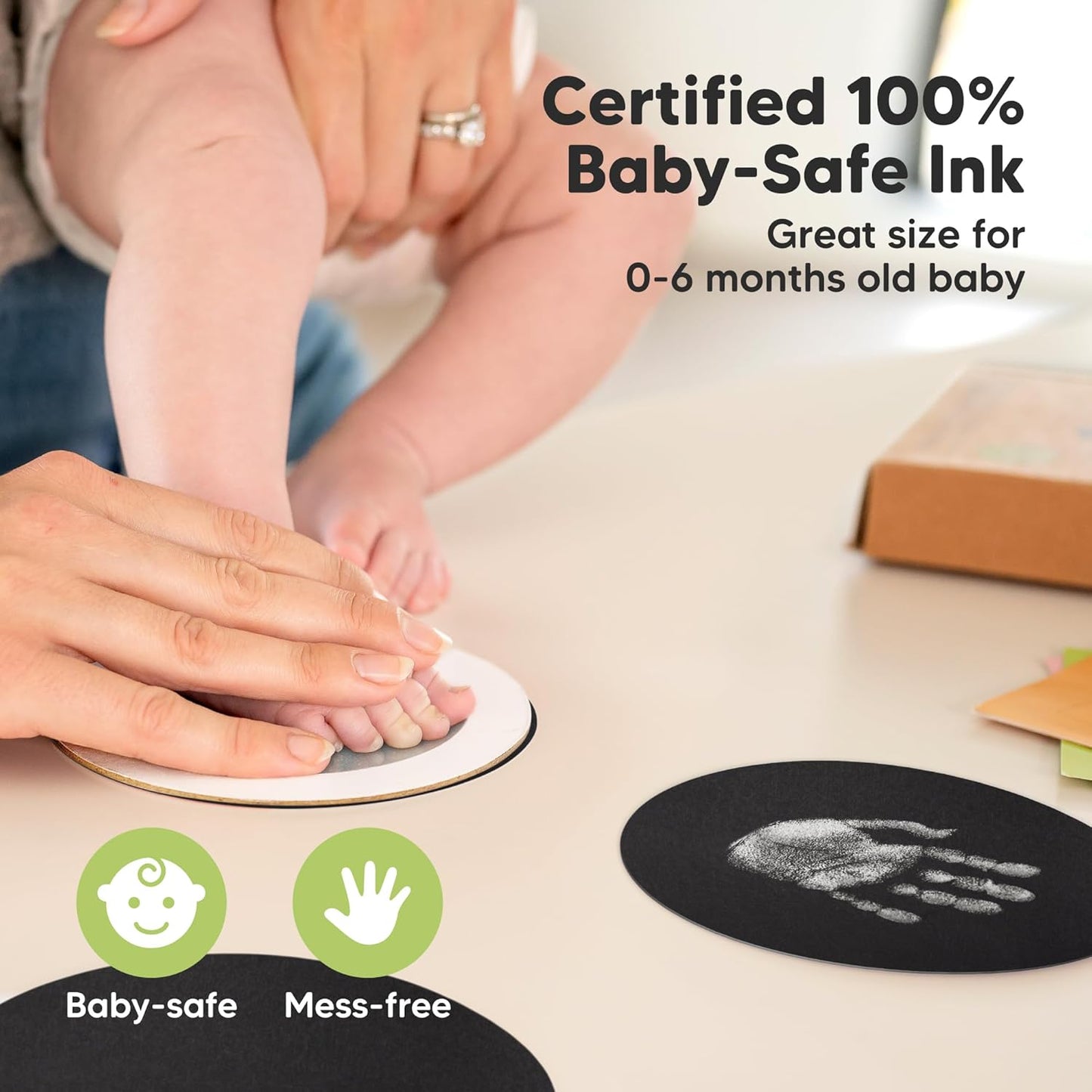 2-Pack Round Inkless Baby Hand and Footprint Kit - Mess Free Ink Pad for Newborn Keepsake, Dog Nose & Paw Print Kit, Clean Touch Ink Pad for Baby Hand & Footprints, Ideal New Mom Gifts (Silver)