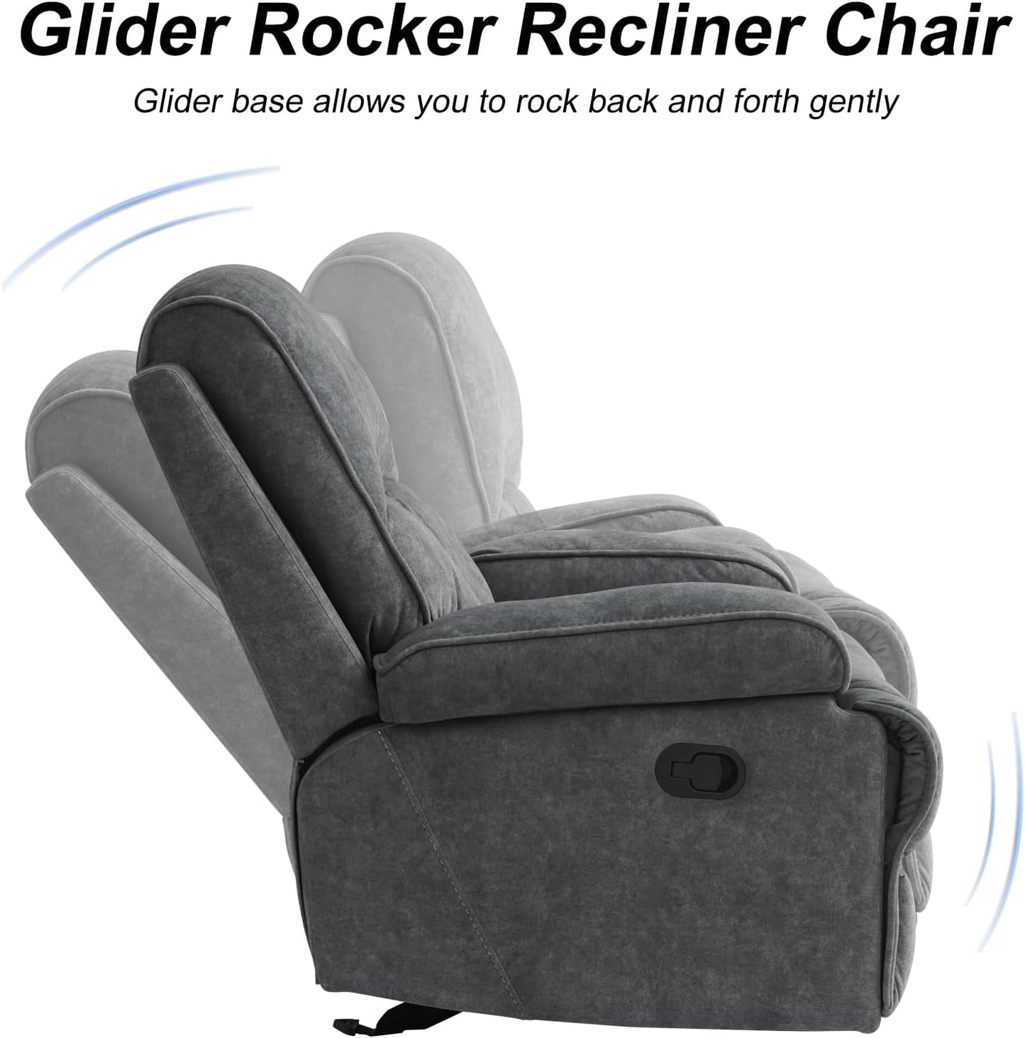 Rocker Recliner Chair for Adults, Manual Glider Chair for Nursery, Reclining Single Sofa Chair for Living Room, Upholstered Fabric Armchair, High Back, Deep Seat, Dark Grey