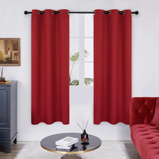 Deconovo Blackout Curtains, Room Darkening Thermal Insulated Window Drapes, Noise Reducing, Grommet Top, 2 Panels 38W x 63L Inch Machine Washable for Bedroom Living Room Nursery Red