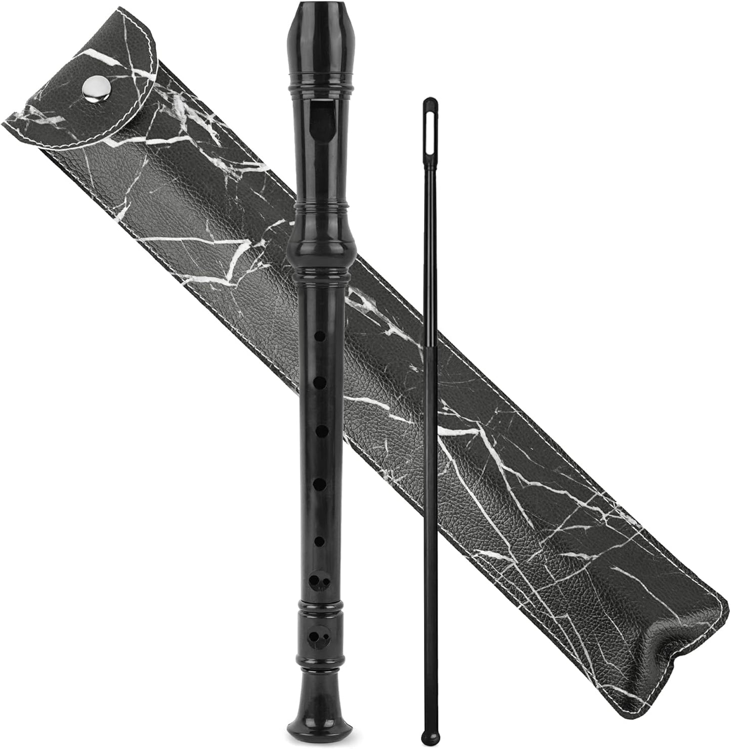 Recorder Instrument for Beginner Kids Adults,8-Hole Soprano Descant Recorder Music Flute with with Cleaning Rod & Leather Case For School Student Home Entertainment(2-Black Marble)