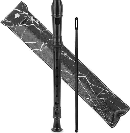 Recorder Instrument for Beginner Kids Adults,8-Hole Soprano Descant Recorder Music Flute with with Cleaning Rod & Leather Case For School Student Home Entertainment(2-Black Marble)