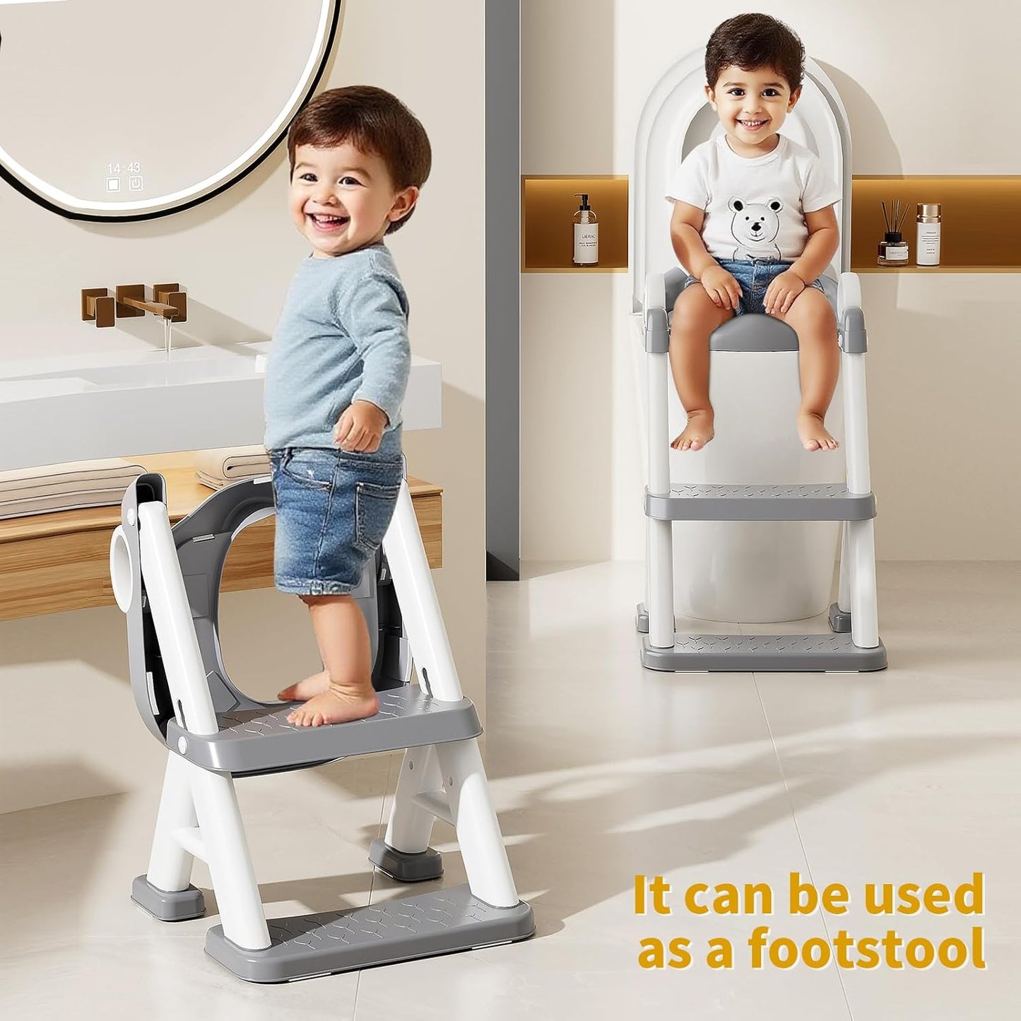 Potty Training Seat,Non Slip Foldable Toilet Training Seat with Soft Cushion, Comfortable HandlesUpgrade Toddler Toilet Seat for Kids Boys Girls,Potty Training Toilet Seat with Step Stool Ladder,