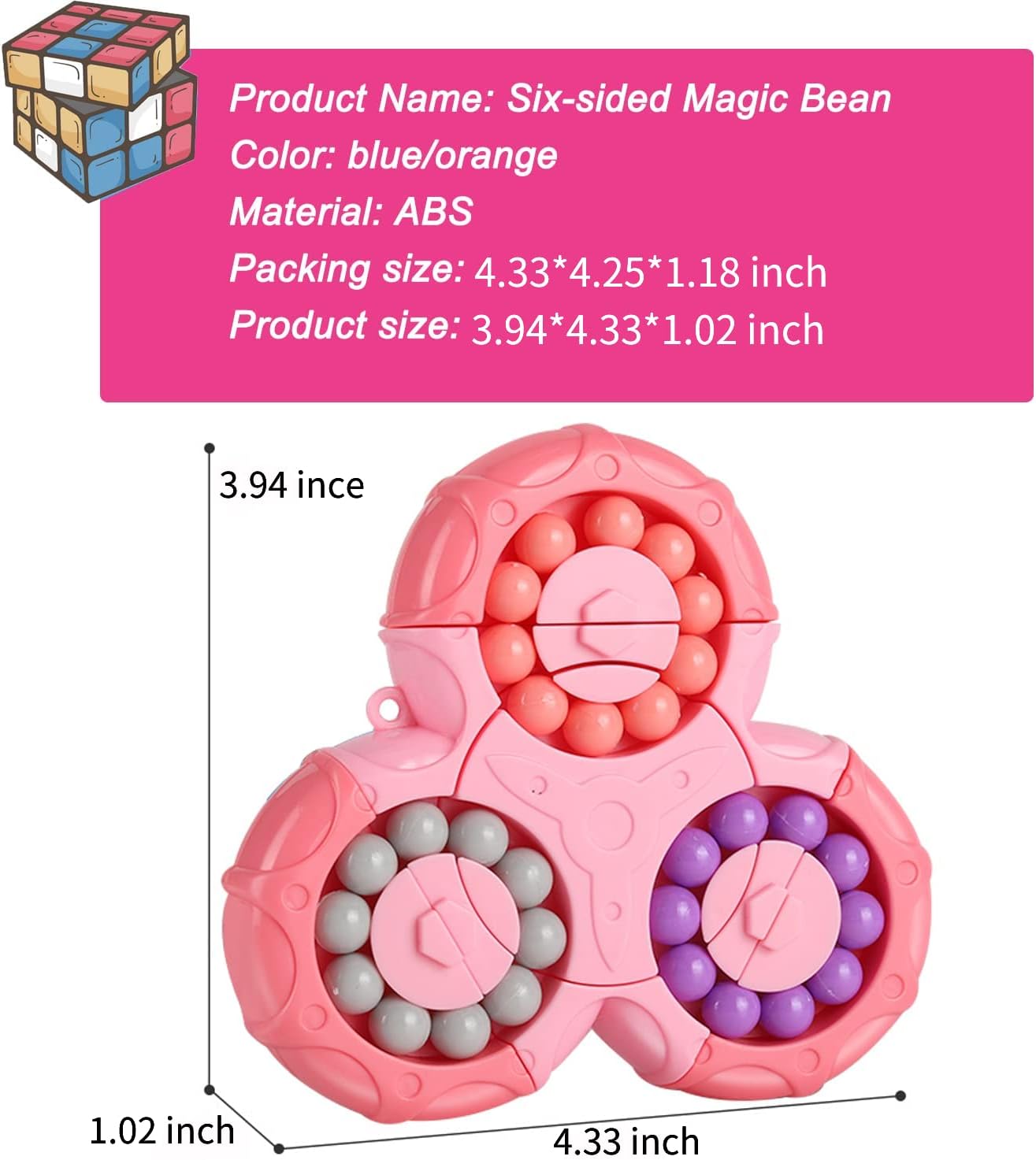 Magic Bean Rotating Brain Teaser Finger Puzzle Toy,Boys Girl Handheld Spinner Stress Anxiety Relief Ball Game Sensory Toys,Gift for Kids Ages 3Above Easter Christmas Birthday New Year