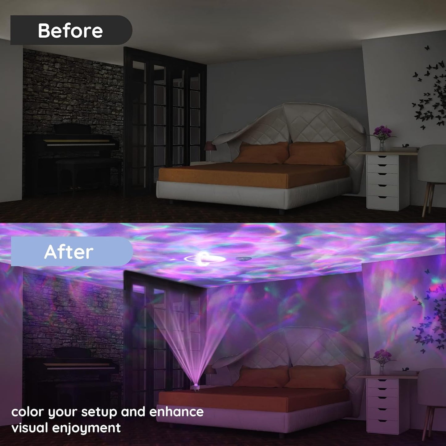 Lumoonosity Ocean Wave Projector – Water Light Projector for Bedroom, Kids Room Decor – Ocean Galaxy Night Light with Speaker - Starry Light with 9 Planet, Star, Water Wave Effect