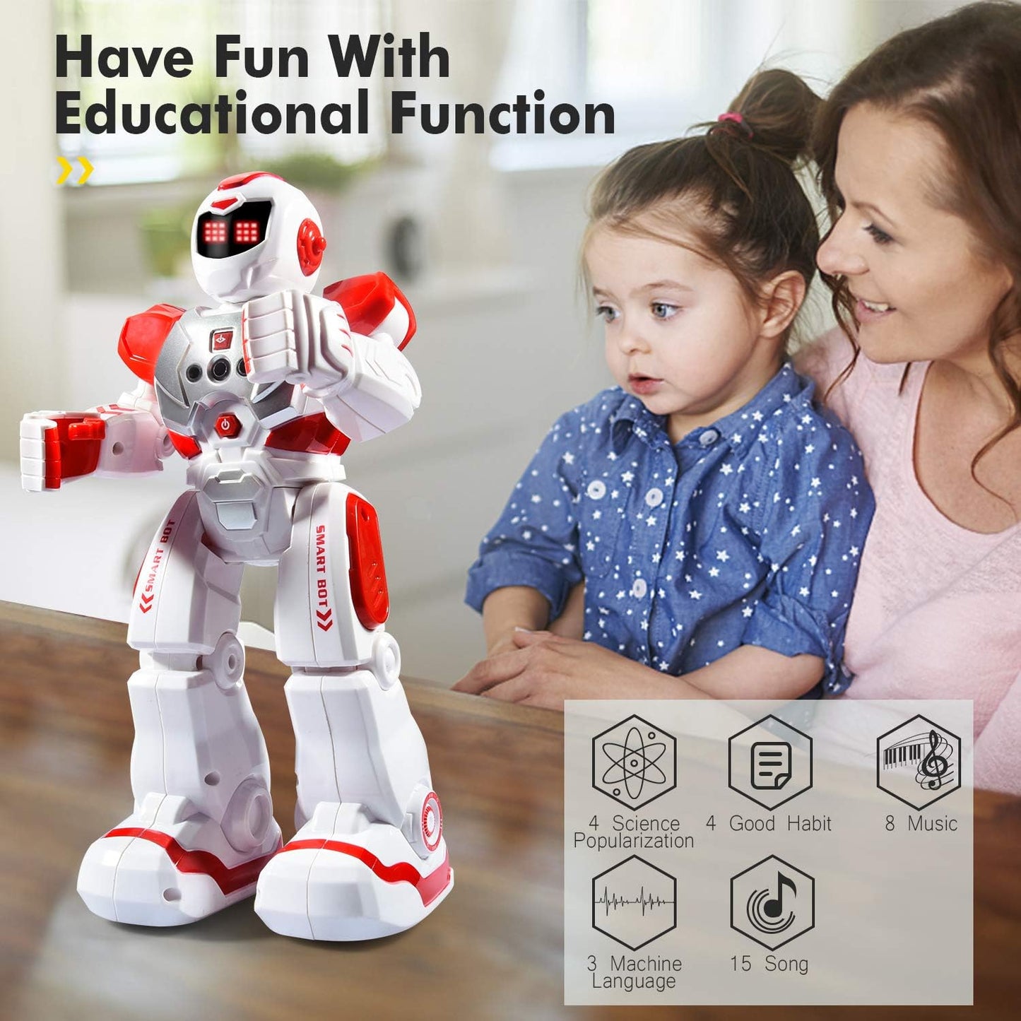 RC Smart Robot Toys for Kids, Intelligent Programmable Robot with Infrared Controller, Gesture Sensing, Singing, Dancing, Christmas Stocking Stuffers Birthday Gift for 3-12+ Years Boys Girls