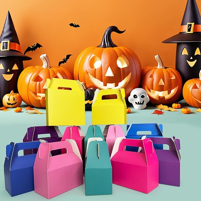 XAGLVV 24Pack Yellow Party Favor Treat Box Packs, 7 * 3.5 * 6.6 Inch Goodie Box with Handles, Goodie Boxes, Candy Box,Gable Gift Boxes for Party, Baby Shower, Birthday